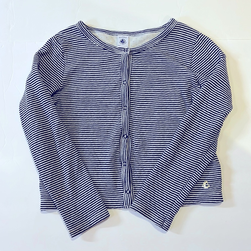 Petit Bateau 8yo 128cm comfy cotton cardigan navy/white stripe
